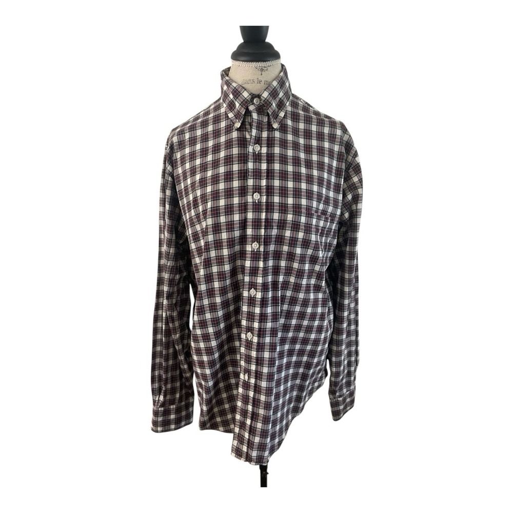 Vintage LL Bean Shirt Mens 15 1/2 35 Red Green White Plaid Button Up 90s